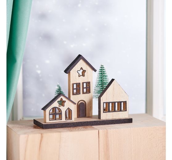 VBS Wooden building kit "Christmas houses with fir trees"
