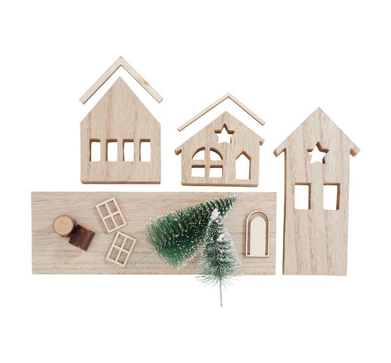 VBS Wooden building kit "Christmas houses with fir trees"