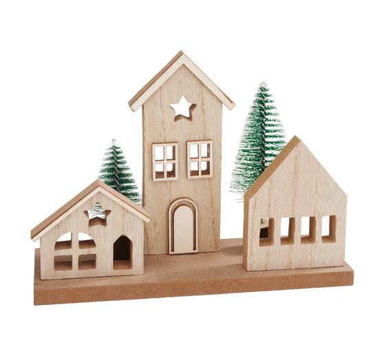 VBS Wooden building kit "Christmas houses with fir trees"