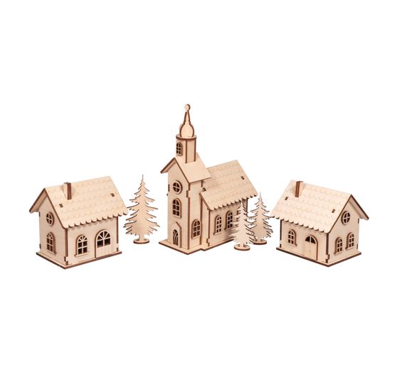 Wooden building kit light village, 84 pcs.