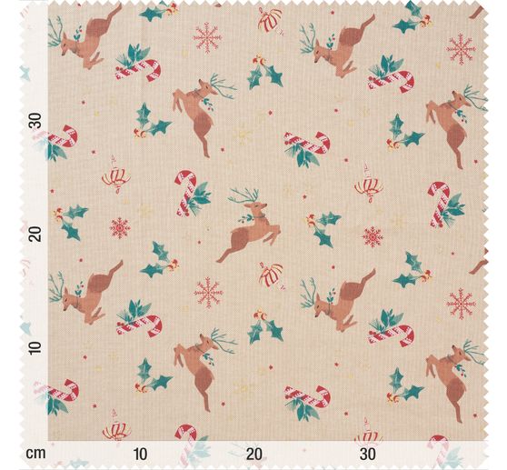Canvas fabric "Reindeer with glitter snowflakes"