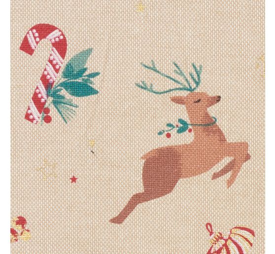 Canvas fabric "Reindeer with glitter snowflakes"