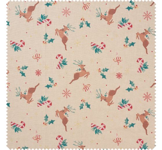 Canvas fabric "Reindeer with glitter snowflakes"