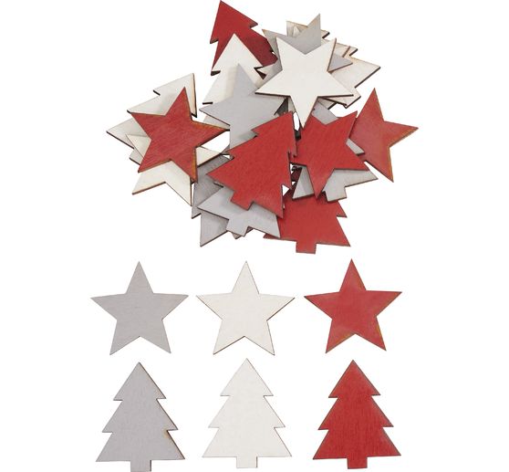 VBS Scatter decorations "Fir & Star", 24 pieces