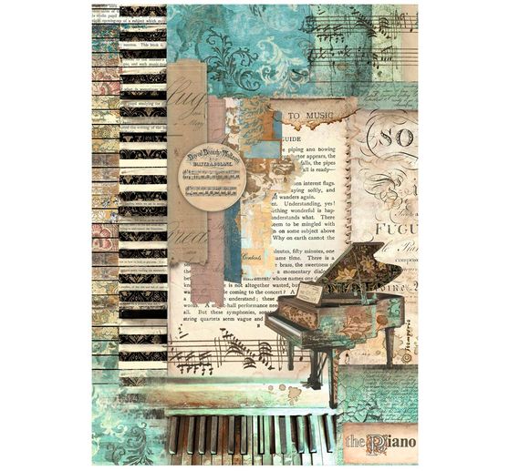 Seta di paglia con motivi "Musica - Pianoforte