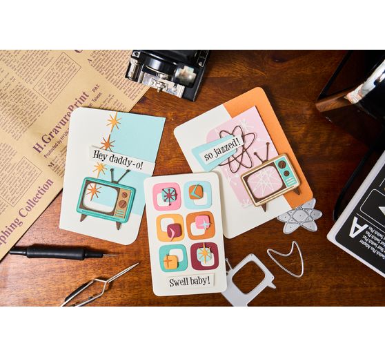 Fustella Sizzix Thinlits "Vault Atomic Retro di Tim Holtz".