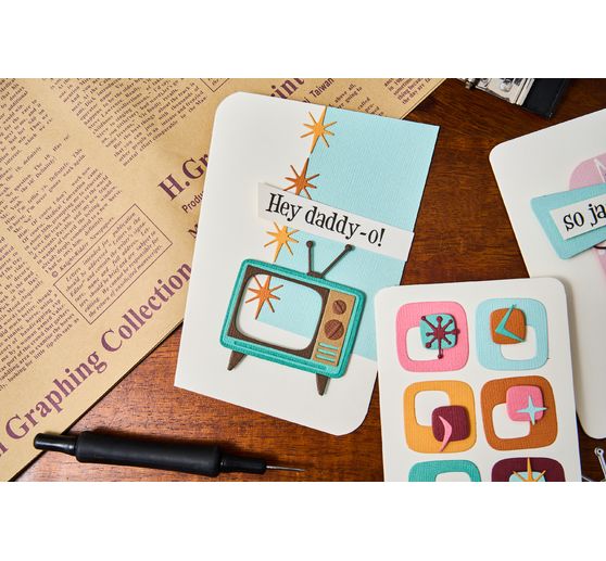 Fustella Sizzix Thinlits "Vault Atomic Retro di Tim Holtz".