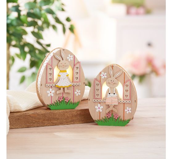 VBS Wooden egg with LED "Bunny in the window"