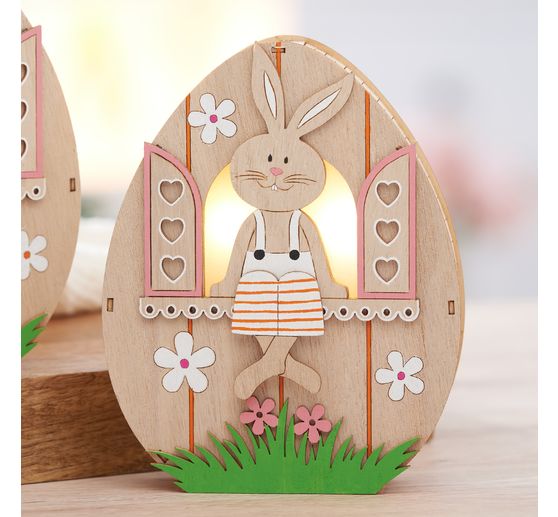 VBS Wooden egg with LED "Bunny in the window"