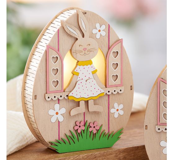 VBS Wooden egg with LED "Bunny in the window"