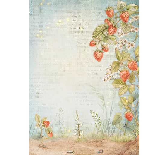 Motif straw silk "Hidden Grove - Strawberries"
