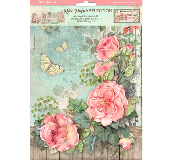 Assortimento di sete di paglia con motivi "House of Roses", set di 6 pezzi