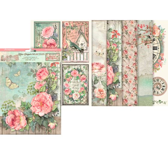 Assortimento di sete di paglia con motivi "House of Roses", set di 6 pezzi