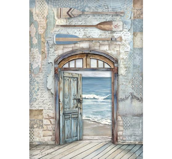 Motif straw silk "Silent Sea - Door to the Sea"