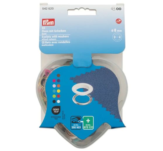 Prym Eyelets with discs Coloured, Ø 8 mm, in heart box