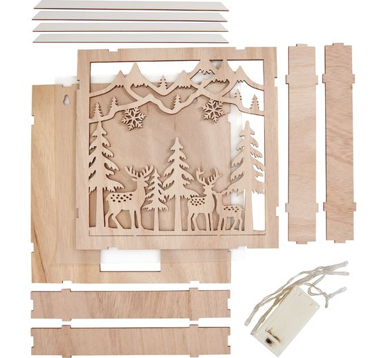 Kit di costruzione in legno "Cervi nella foresta", incl. LED