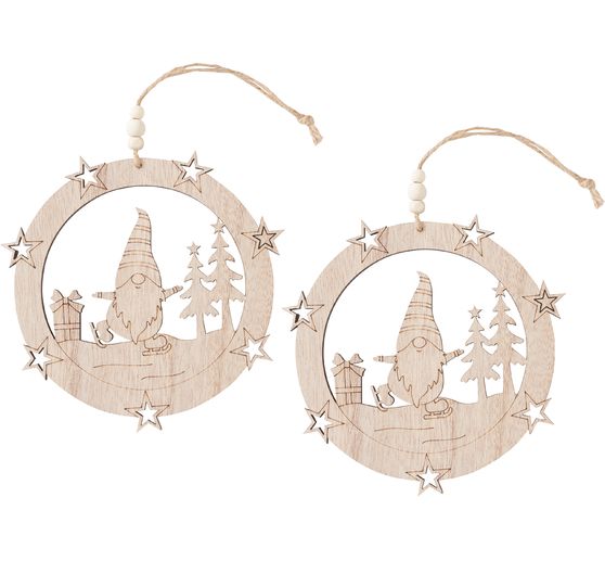 VBS Wooden decoration pendant "Gnome", set of 2