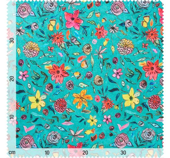 Polyester fabric "Floral Turquoise"