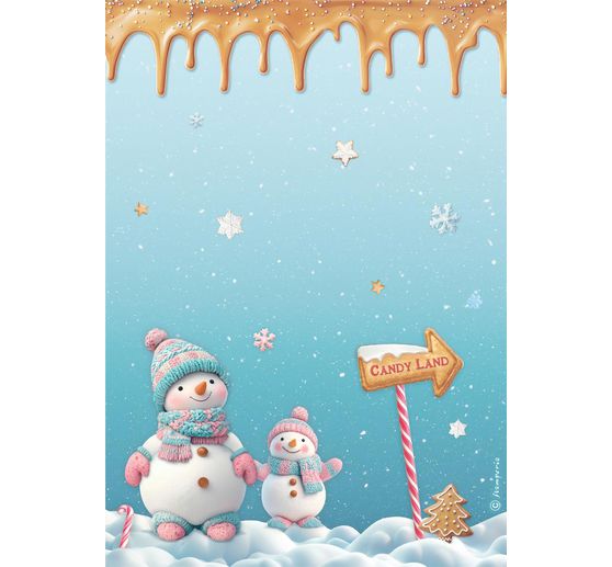 Motif straw silk "Candy Christmas - Snowman"