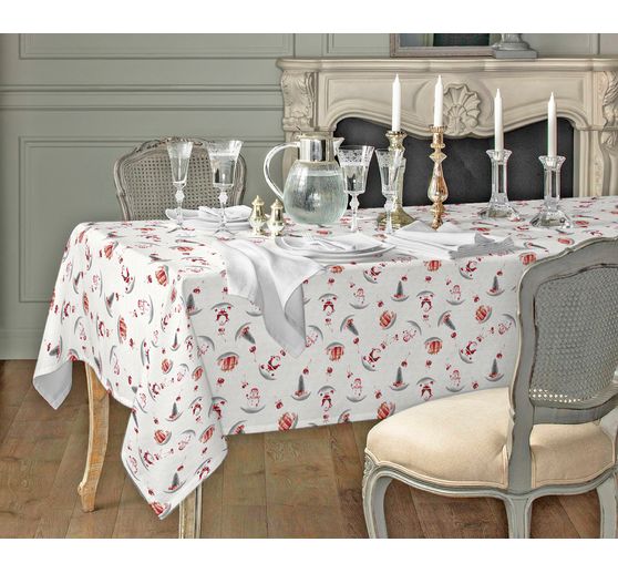 Motif fabric linen optics with gold print "Snowman and Santa"