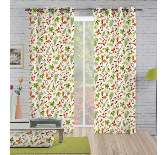 Motif fabric linen optics "Autumn leaves and mushrooms"