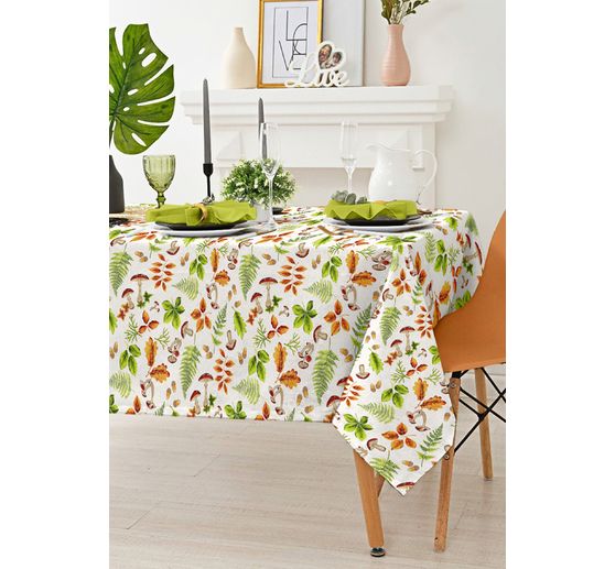 Motif fabric linen optics "Autumn leaves and mushrooms"