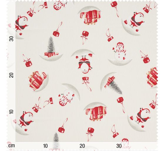 Motif fabric linen optics with gold print "Snowman and Santa"