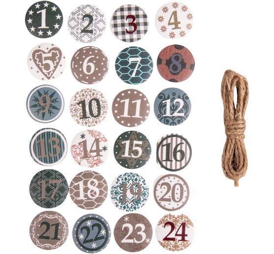Advent numbers buttons "Christmas Patterns" with adhesive dot