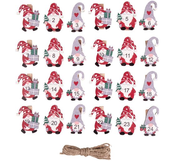 Advent numbers "Christmas elf Santa" on wooden clip