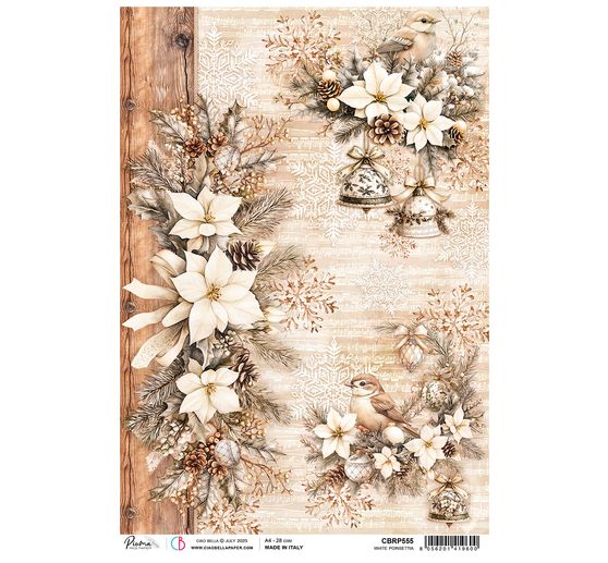 Motif straw silk "Winter Season - White Poinsettia"
