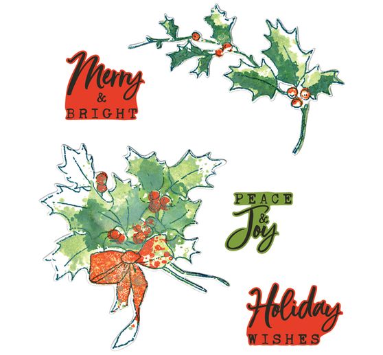 Sizzix Punching template and Clear Stamps "Pencil Line Holly by 49 and Market"