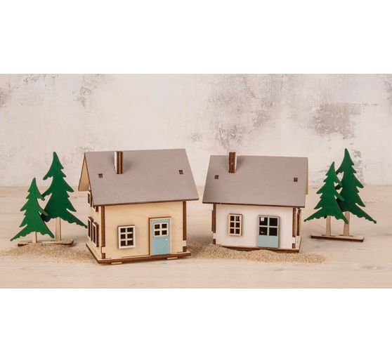 Kit di costruzione in legno "Case luminose e abeti", incl. LED