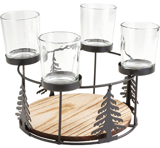 Wooden metal Advent wreath with tree silhouette