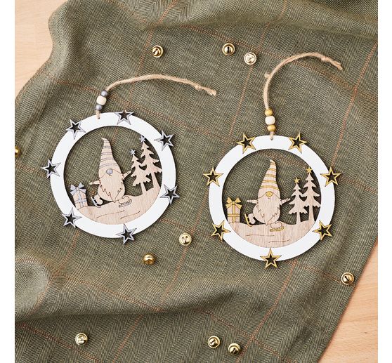 VBS Wooden decoration pendant "Gnome and reindeer", set of 2