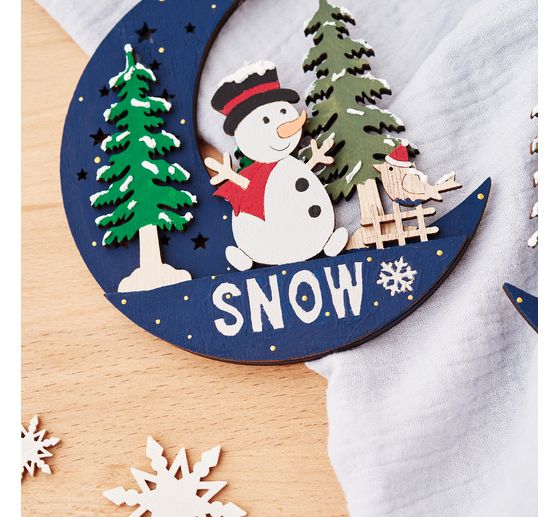 VBS Wooden decoration pendant "Half moon with Santa and Snowy", set of 2