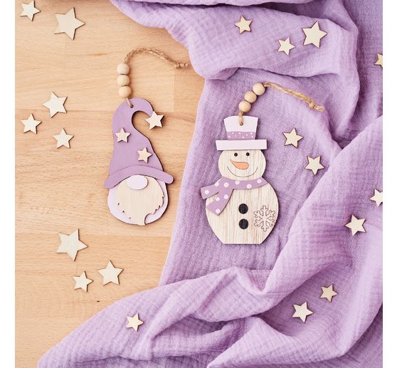 VBS Wooden decoration pendant "Gnome and snowman", set of 2