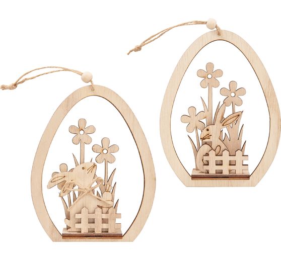 VBS Wooden building kit egg decoration pendant "Bunny with carrot and egg", set of 2