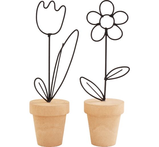 Wire flower in pot, 2 pieces