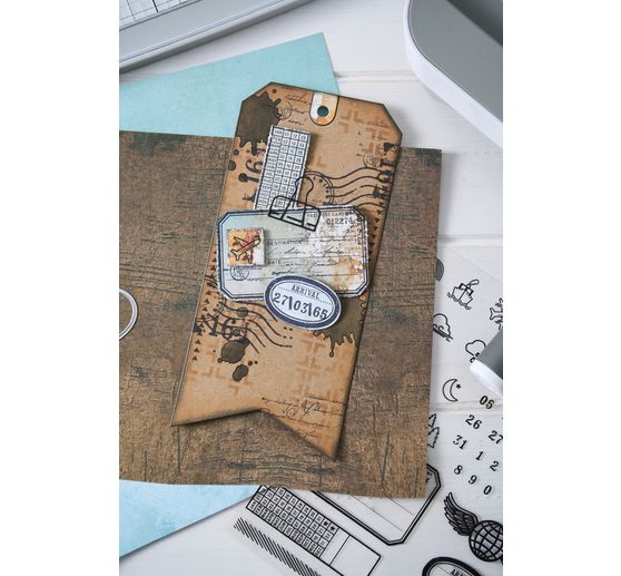 Sizzix Framelits Punching template and Clear Stamps "Globetrotter&rsquo;s Mark by 49 & Market"