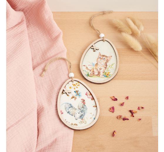 VBS Wooden decoration pendant with frame "Flower and butterfly", set of 2