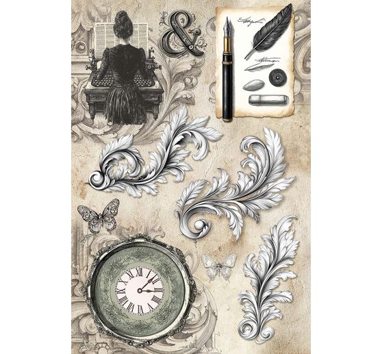 Motivo in paglia di seta assortimento"Typographic", set di 4 pezzi