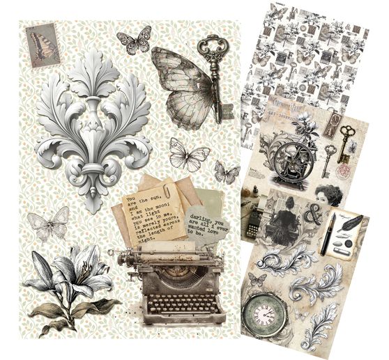 Motivo in paglia di seta assortimento"Typographic", set di 4 pezzi