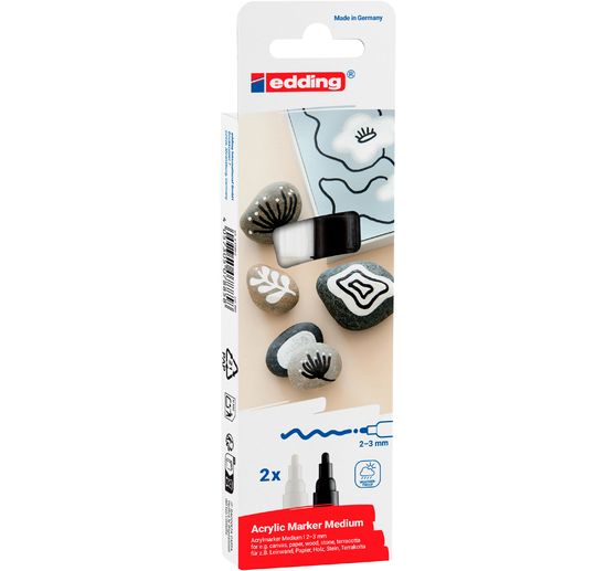 edding 5100 Acrylic "Pennarello acrilico - Nero/Bianco", Medio, set di 2