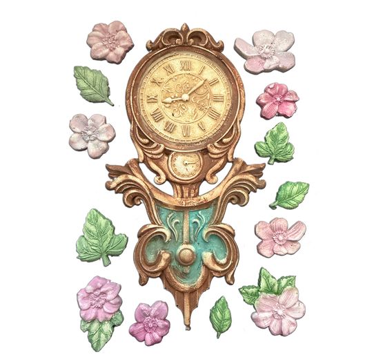Silicone mould A5 "Gardens of Time", Clock and Flowers