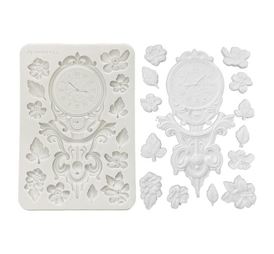 Silicone mould A5 "Gardens of Time", Clock and Flowers