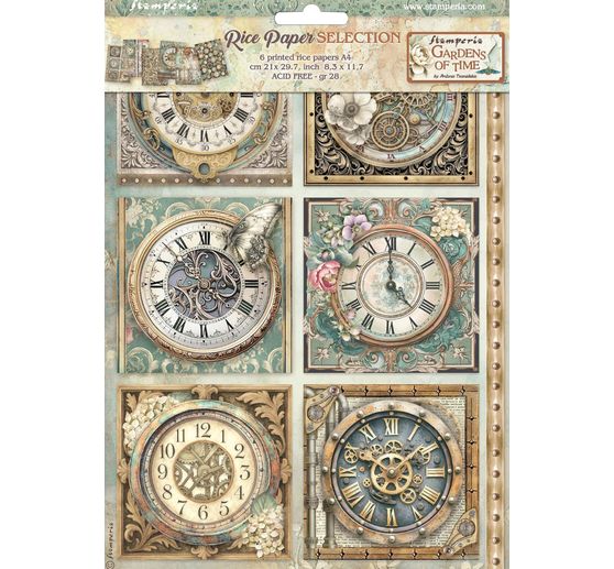 Assortimento di seta paglia con motivi "Giardini del tempo", DIN A4, set di 6 pezzi