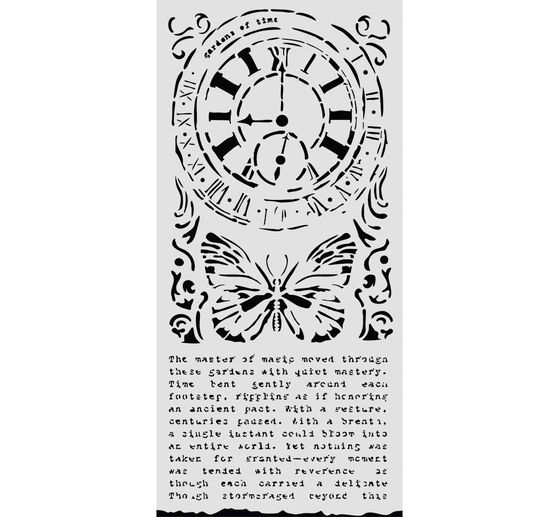 Stencil "Gardens of Time - Clock and Butterfly"