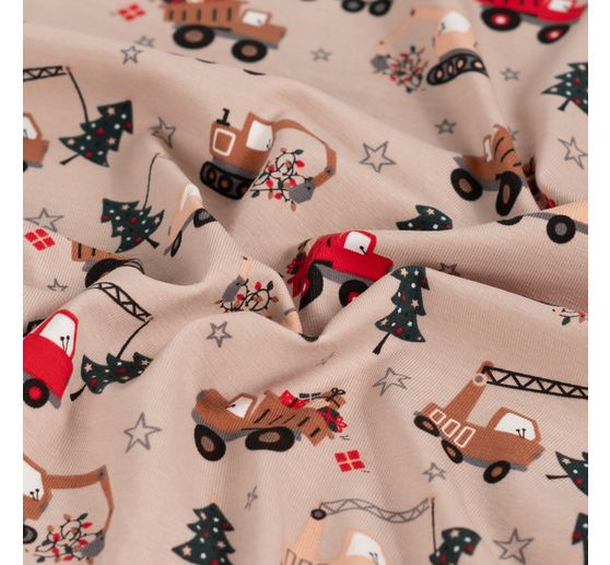 Jersey fabric "Trucks and Trees"
