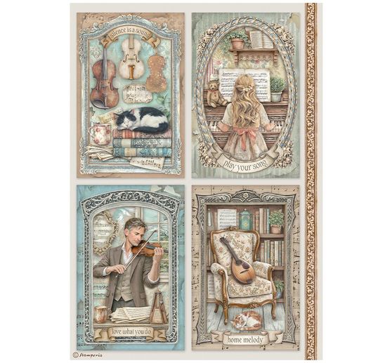 Assortimento di seta paglia con motivi Stamperia "Symphony", DIN A4, set di 6 pezzi