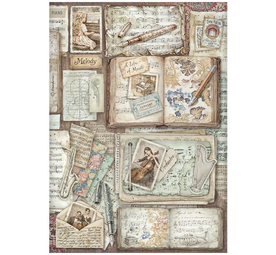 Assortimento di seta paglia con motivi Stamperia "Symphony", DIN A4, set di 6 pezzi